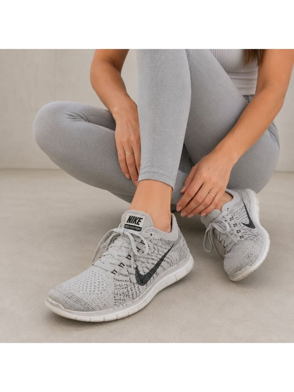 Nike Free 4.0 Flyknit Running Shoes Gray Knit Sneakers 7